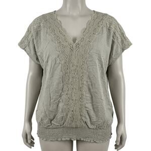 Live & Let Live 1X Sage Green Blouse Lace Trim Boho Whimsigoth Fairy V-Neck Top